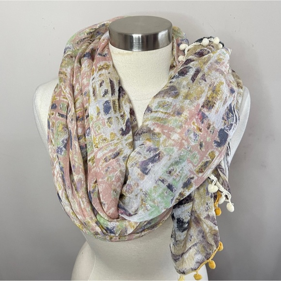 SANDY & SID Multicolor Pom-Pom Trimmed Pashmina Scarf Wrap - Picture 1 of 6